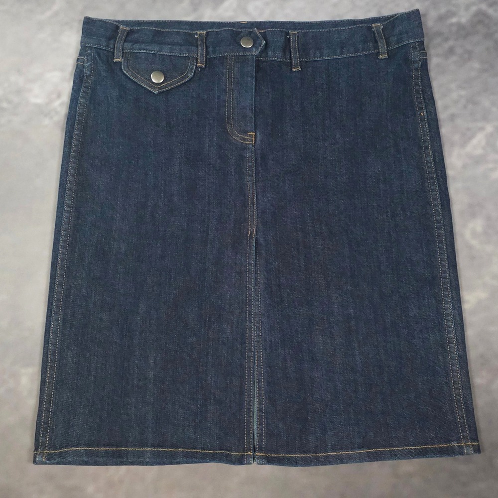 Vintage Y2K FCUK Denim Utility Pencil Skirt Zip Pocket Stretch Dark Wash 10 - Picture 2 of 11